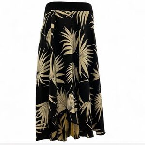 Tommy Bahama 100% Silk Black & Ivory Tropical Palm Print Waterfall Midi Skirt M